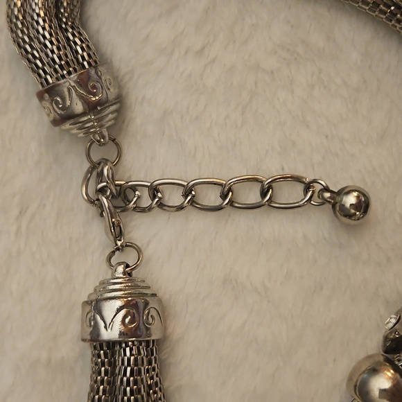 Vintage 1990s Chunky Metal Rhinestone Mesh Chain Baddie Statement Necklace - Picture 6 of 7